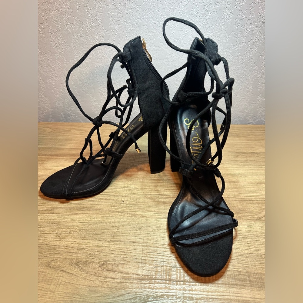 Black Lace-Up Heels - Picture 3 of 5